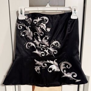 White House Black Market Black with white embroidered detail bustier Top.